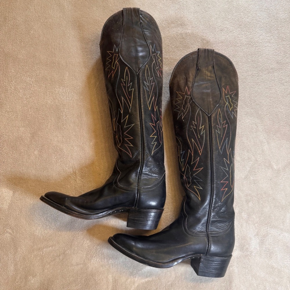 Biltrite Black Leather Rainbow Stitch Tall Western Cowboy Boots Festival Sz 5.5B - Picture 6 of 12